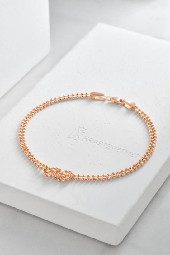 Браслет из красного золота 585 пробы НБ12-554 д. 1,5  , плетение: шариковый узлом 2 пряди