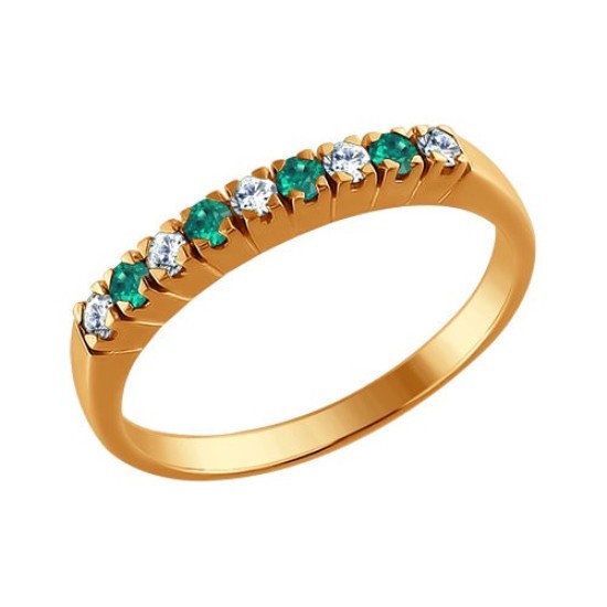 Кольцо из красного золота 585 пробы 3010024 с изумрудами и бриллиантами