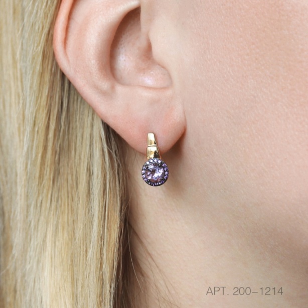 Серьги с английским замком женские из красного золота 585 пробы 200-1214  Сиреневый