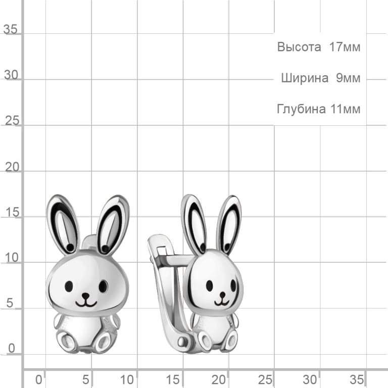 Серьги с английским замком детские из родированого серебра 925 пробы 34878
