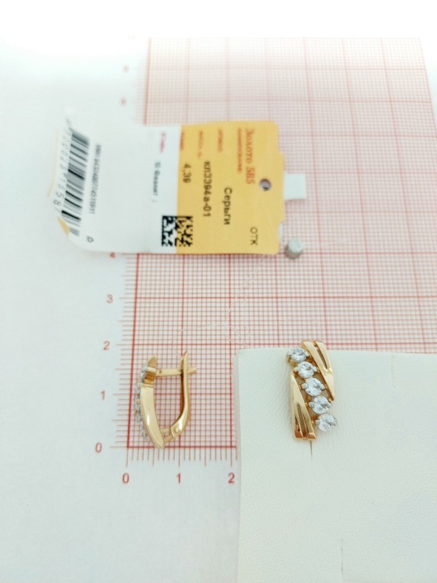 Серьги с английским замком женские из красного золота 585 пробы кл3394а-01 с фианитами