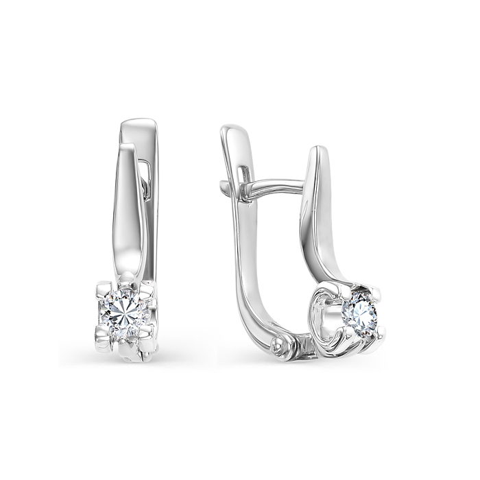 Серьги с английским замком женские из белого золота 585 пробы С2251-220 с бриллиантами