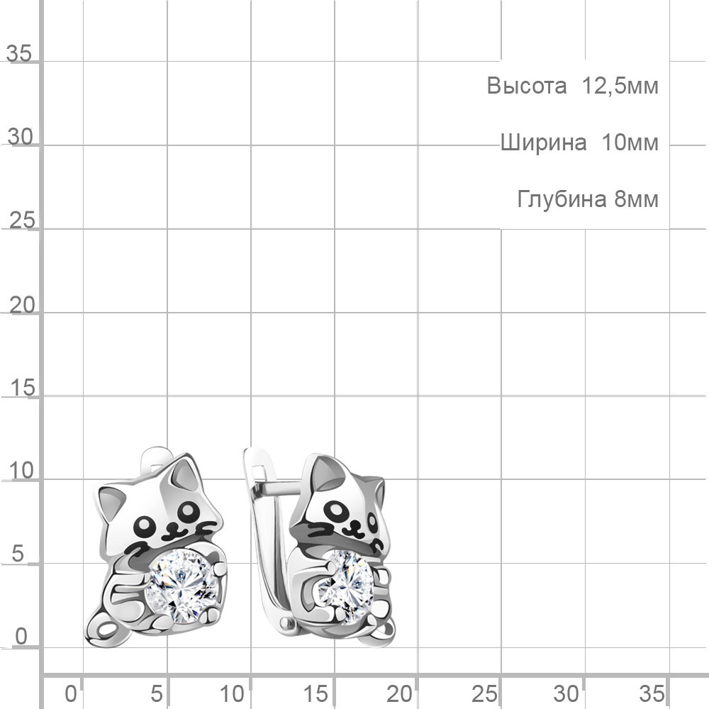Серьги с английским замком детские из родированого серебра 925 пробы 400906