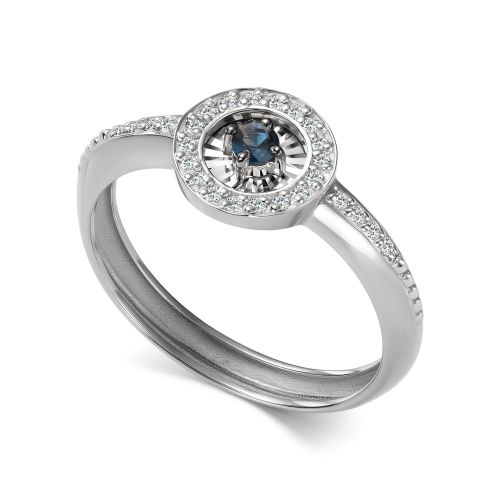 Кольцо из белого золота 585 пробы 17019-202 с сапфиром и бриллиантами