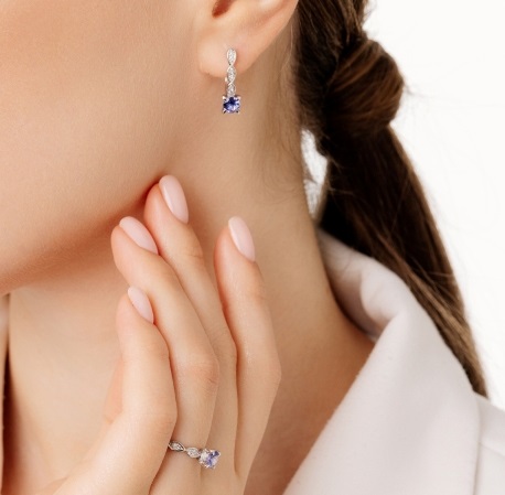 Кольцо из белого золота 585 пробы 14942-204 с танзанитом и бриллиантами