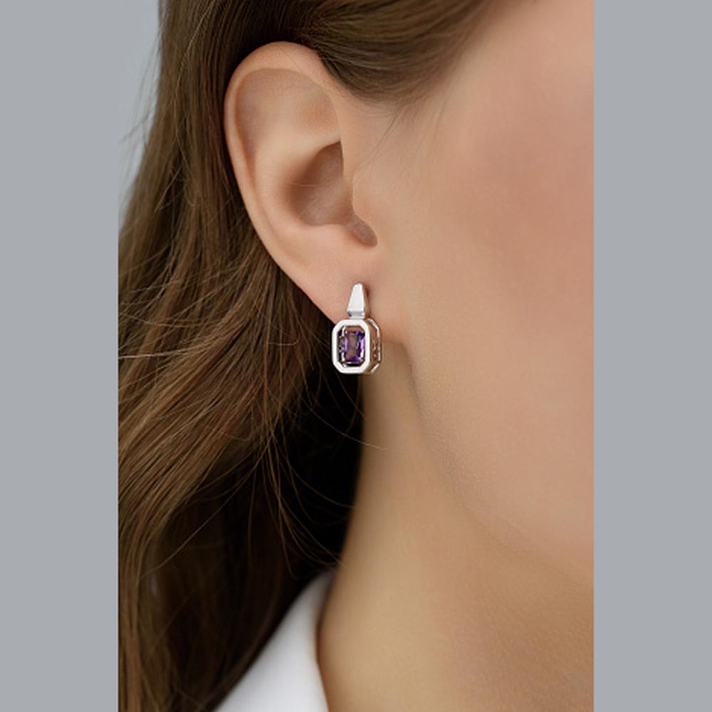 Серьги с английским замком женские из родированого серебра 925 пробы 02-4220/00АМ-00