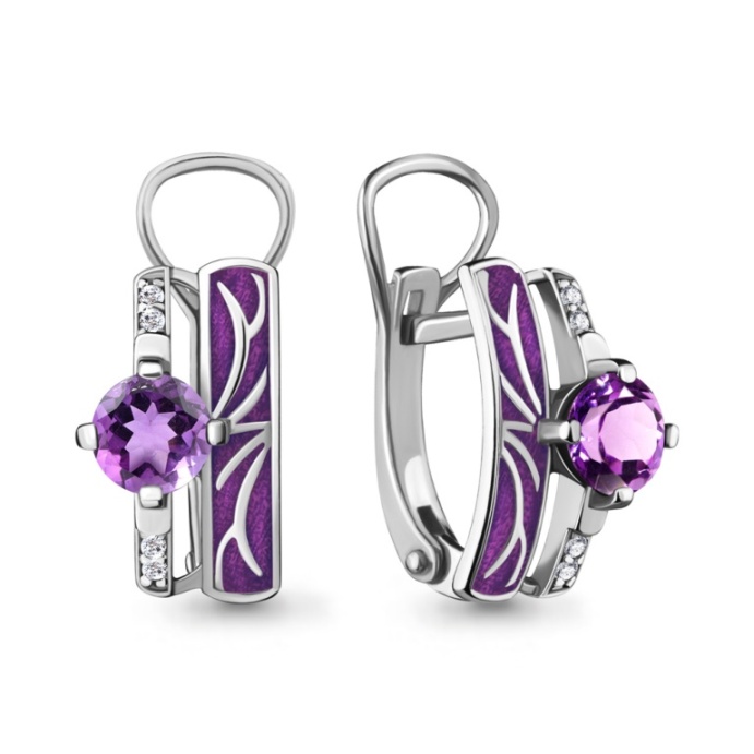 Серьги с английским замком женские из родированого серебра 925 пробы 4463904А