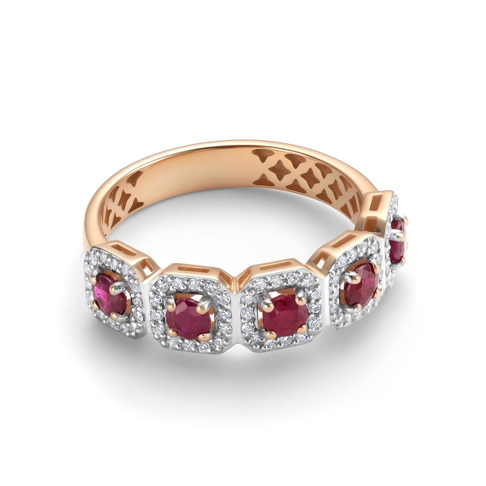 Кольцо из красного золота 585 пробы 16452-103 с рубинами и бриллиантами