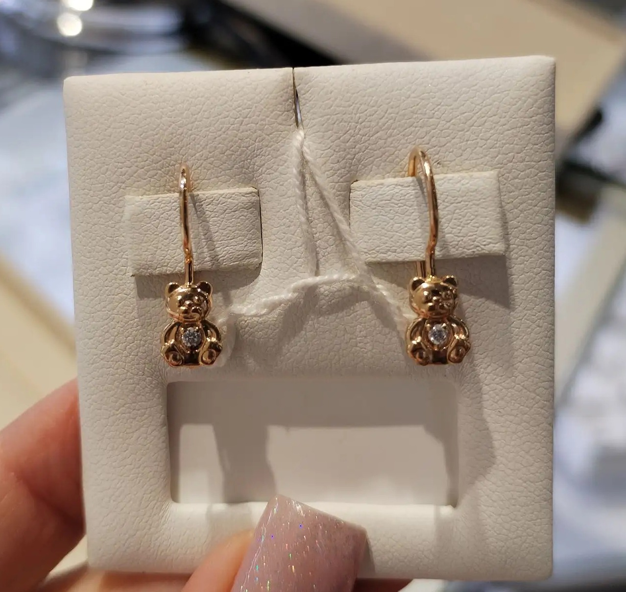 Серьги на петле женские из красного золота 585 пробы 1232928 с цирконием