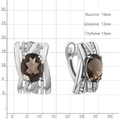 Серьги с английским замком женские из родированого серебра 925 пробы 4478801А с фианитами