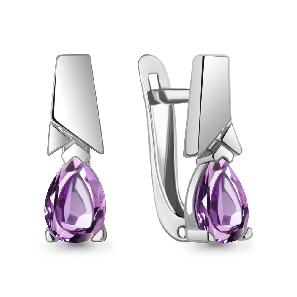 Серьги женские из родированого серебра 925 пробы 4796004 с аметистами