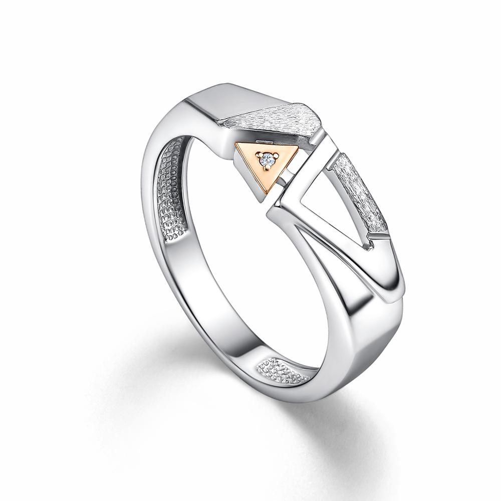 Кольцо из родированого серебра 925 пробы 01-4338/000Б-00 и бриллиантом