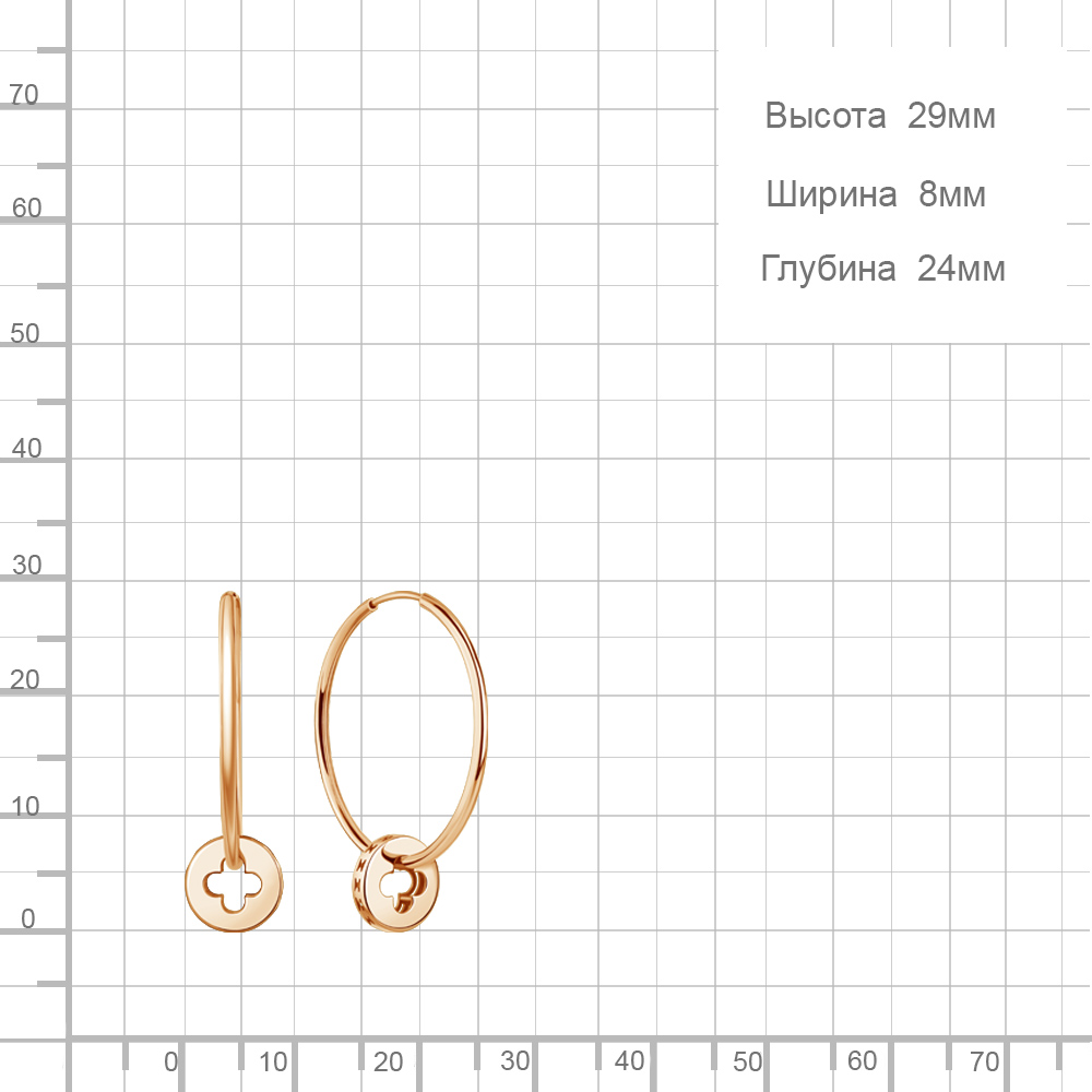 Серьги конго женские из красного золота 585 пробы 34800
