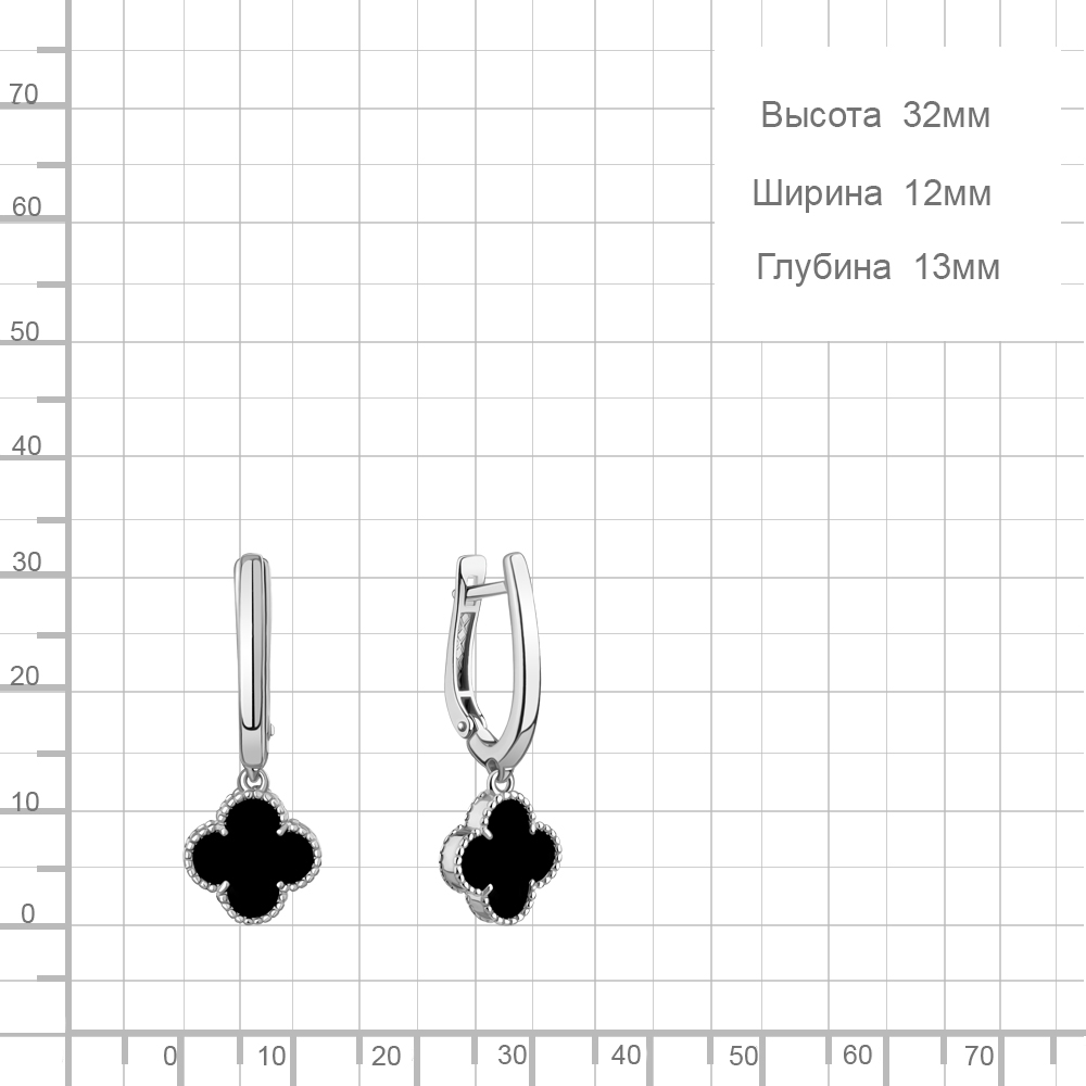 Серьги с английским замком женские из родированного серебра 925 пробы 450199 с поделочным каменьом