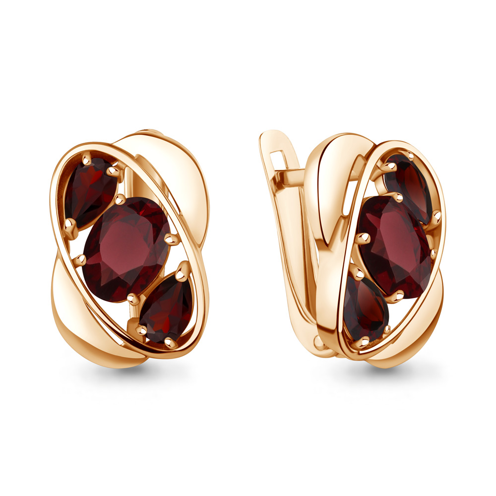 Серьги с английским замком женские из красного золота 585 пробы 45031903 с гранатами