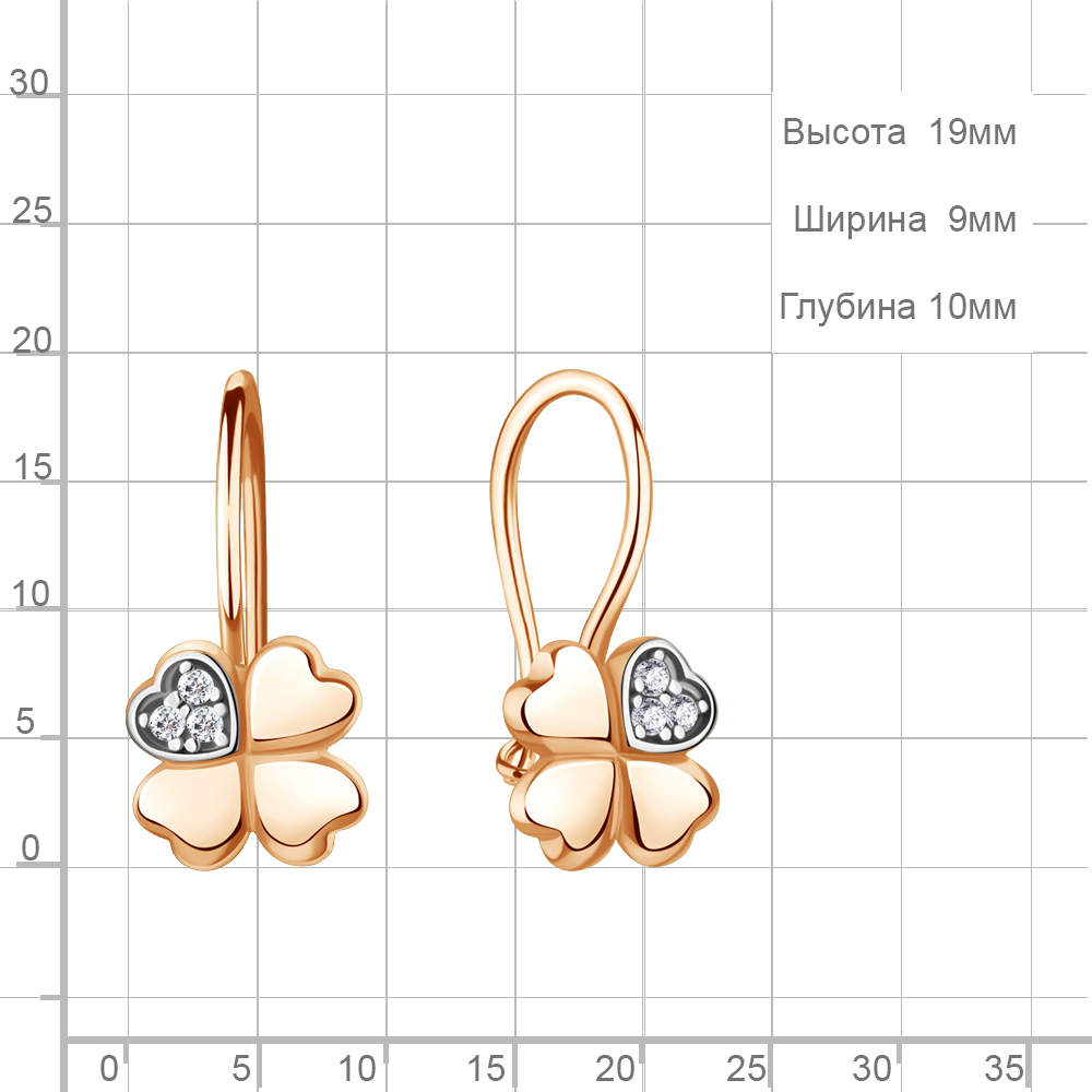 Серьги на петле женские из красного золота 585 пробы 400238А с фианитами