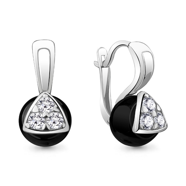 Серьги с английским замком женские из родированого серебра 925 пробы 48044А