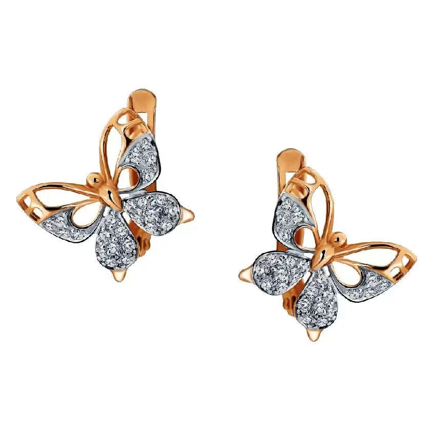 Серьги с английским замком женские из красного золота 585 пробы с570-01 с фианитами