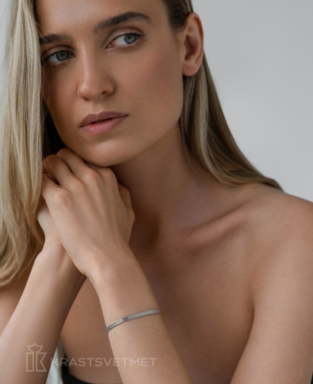 Браслет из родированого серебра 925 пробы НБ22-560-3 д. 0,3  , плетение: снейк 3 пряди