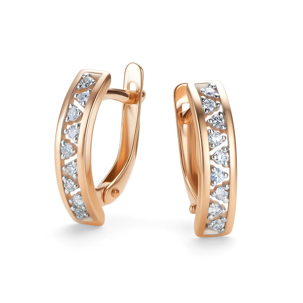 Серьги с английским замком женские из красного золота 585 пробы 26441-100 с бриллиантами