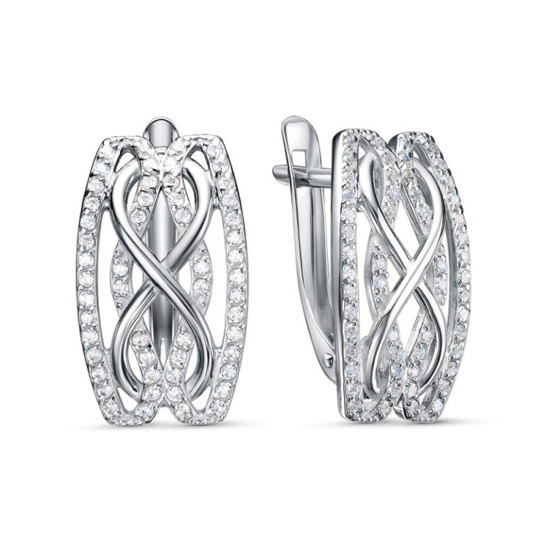 Серьги с английским замком женские из родированого серебра 925 пробы 3101028733