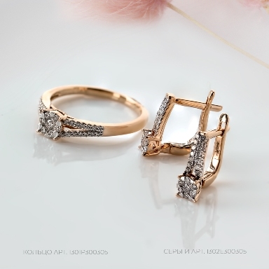 Серьги с английским замком женские из красного золота 585 пробы 1302Е300305 с бриллиантами