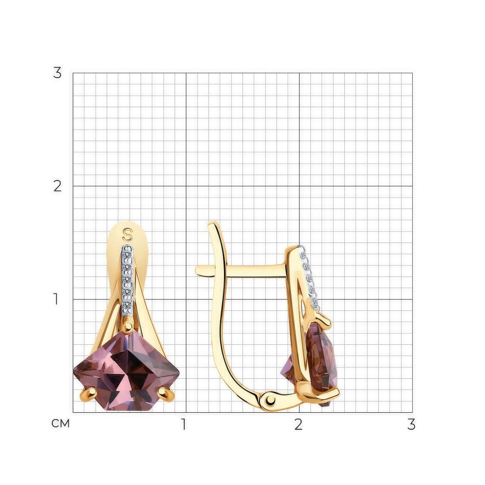 Серьги с английским замком женские из красного золота 585 пробы 725713 с фианитом
