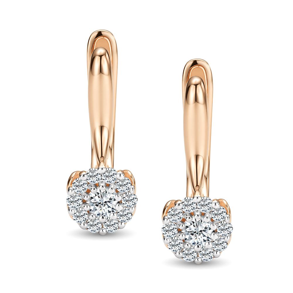 Серьги с английским замком женские из красного золота 585 пробы 27350-100 с бриллиантами