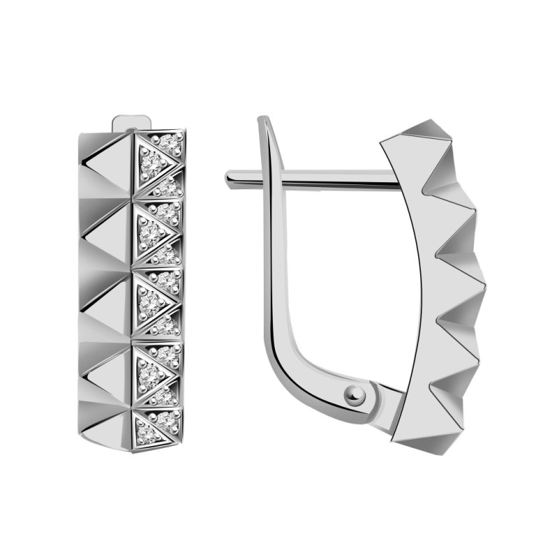 Серьги женские из родированого серебра 925 пробы с120784 с фианитом