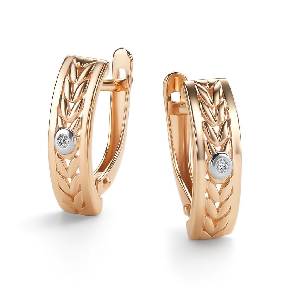 Серьги с английским замком женские из красного золота 585 пробы 24459-100 с бриллиантами