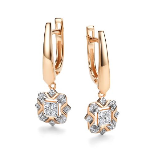 Серьги с английским замком женские из золота 585 пробы 26201-100 с бриллиантами
