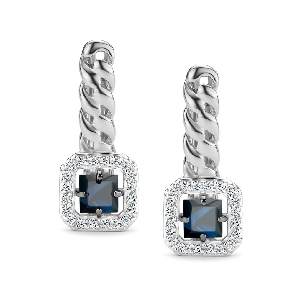Серьги с английским замком женские из белого золота 585 пробы 27289-202 с сапфирами и бриллиантами