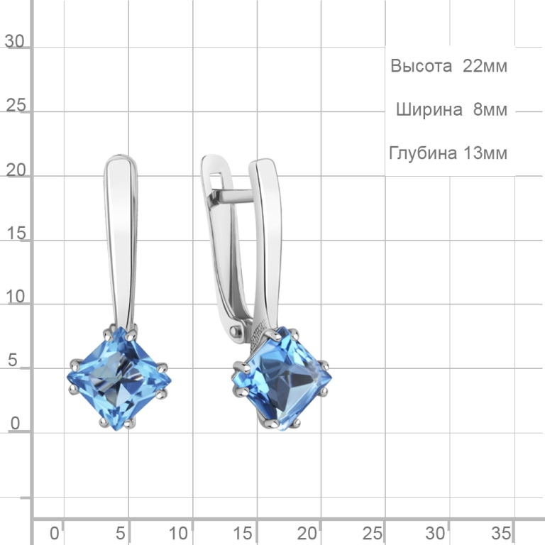 Серьги женские из родированного серебра 925 пробы 45021305 с топазами