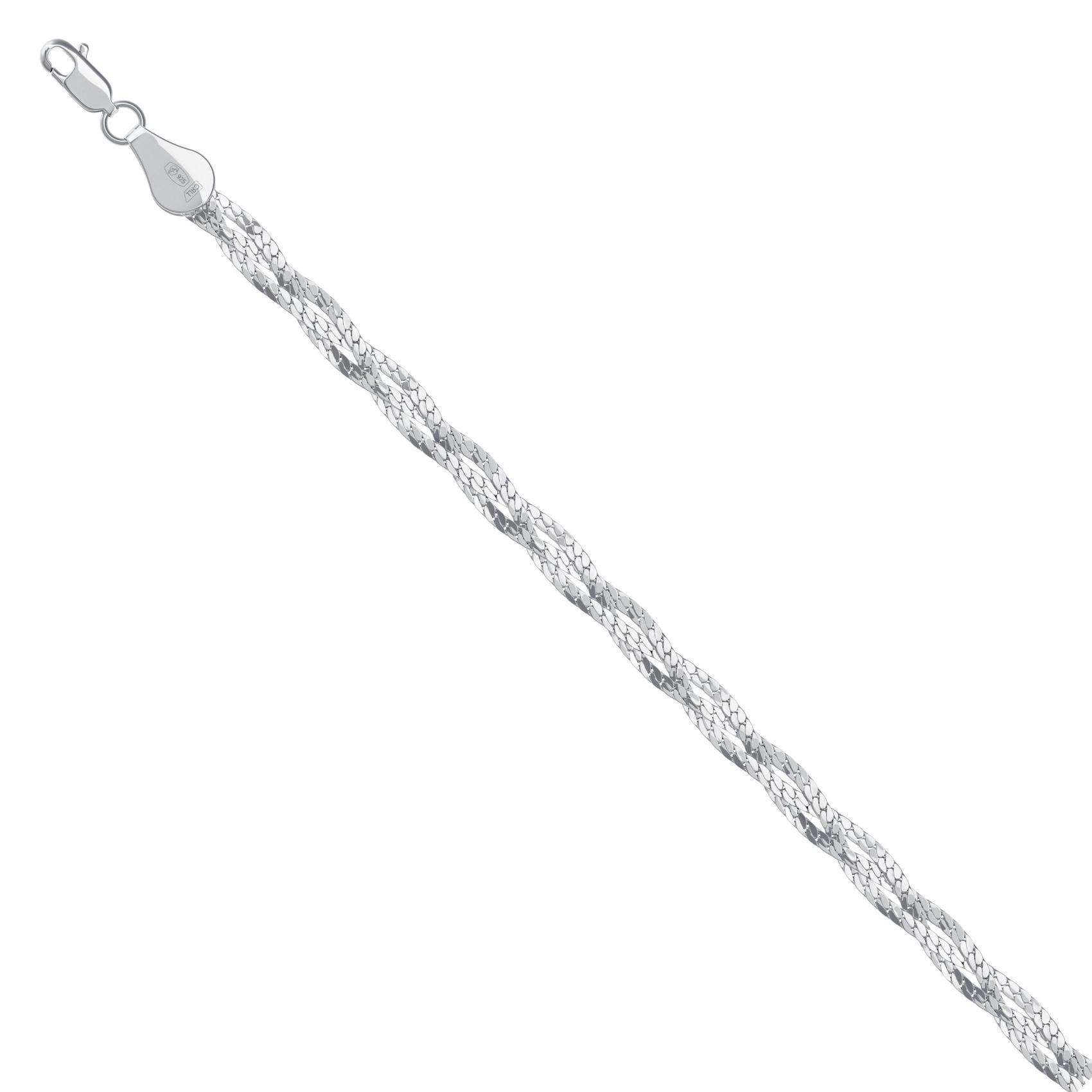 Цепь из родированого серебра 925 пробы НЦ22-007-3 д. 0,5  , плетение: париджина косичка из 3-х