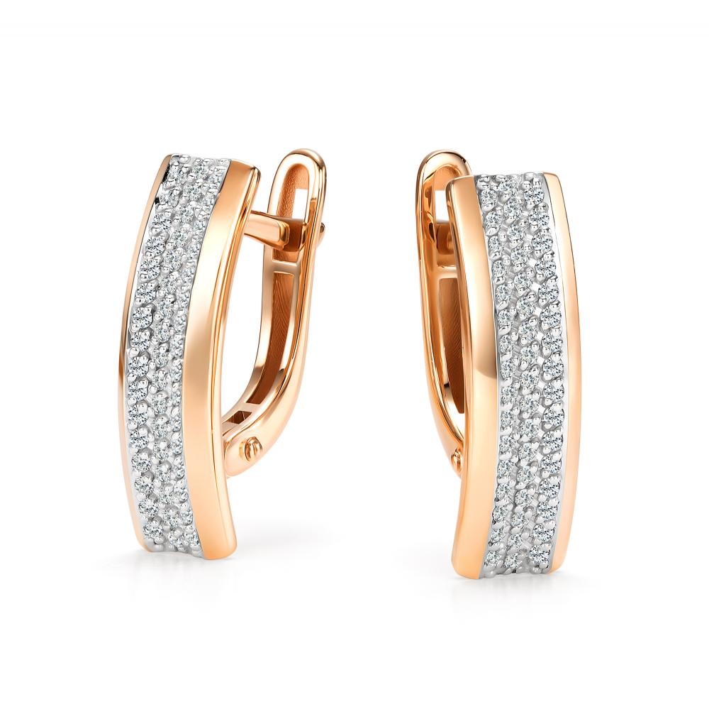 Серьги с английским замком женские из красного золота 585 пробы 27248-100 с бриллиантами