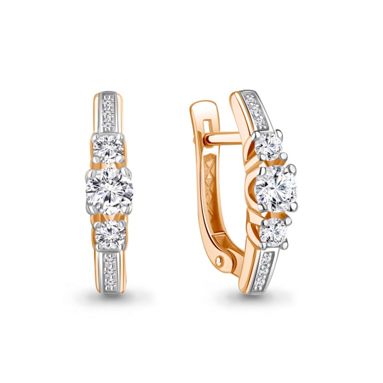 Серьги с английским замком женские из красного золота 585 пробы 400461 с фианитами
