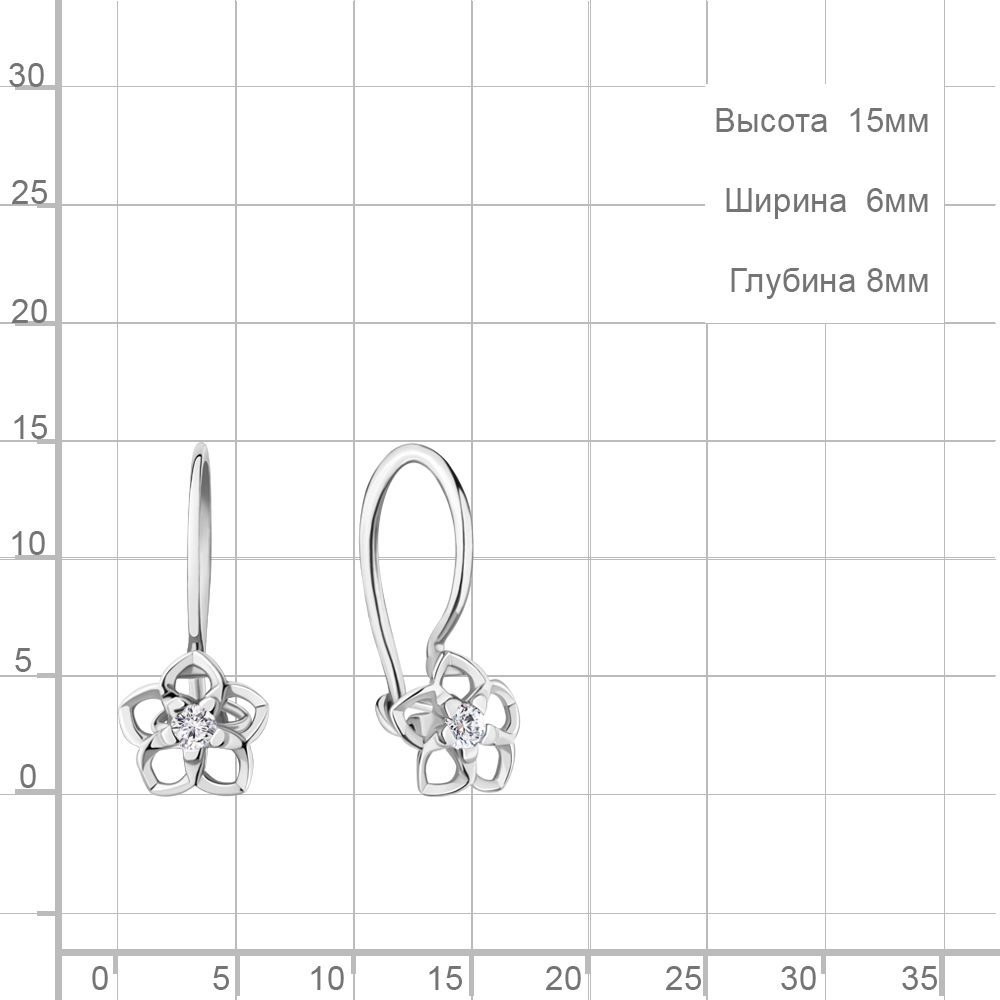 Серьги на петле детские из родированного серебра 925 пробы 49203А с фианитами