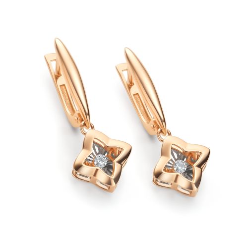 Серьги с английским замком женские из красного золота 585 пробы 26073-100 с бриллиантами