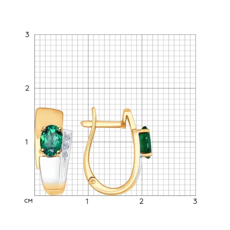 Серьги с английским замком женские из золота 585 пробы 3020427 с бриллиантами и изумрудами