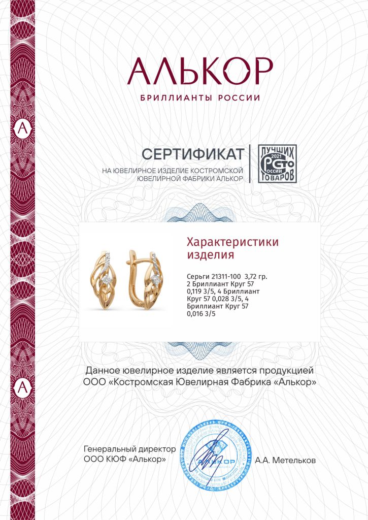 Серьги из золота 21311-100