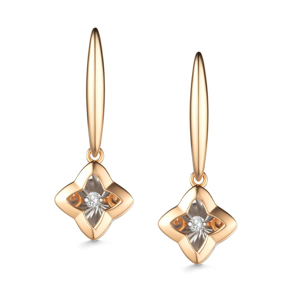 Серьги с английским замком женские из красного золота 585 пробы 26073-100 с бриллиантами