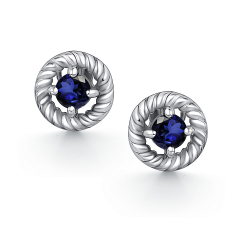 Пусеты из родированого серебра 925 пробы 02-4399/000С-00 с сапфирами