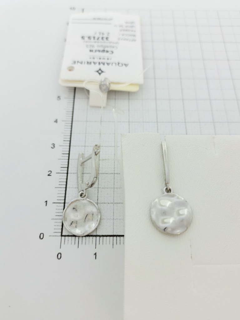 Серьги с английским замком женские из родированного серебра 925 пробы 33715