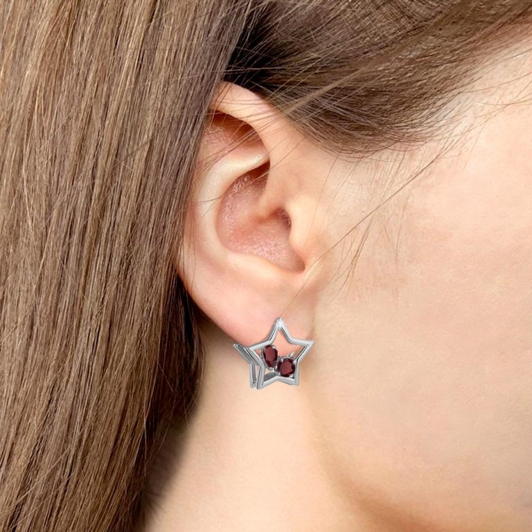 Серьги женские из родированного серебра 925 пробы 4733303 с гранатами