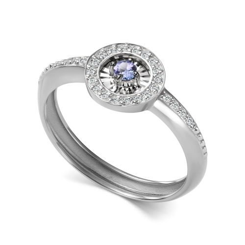 Кольцо из белого золота 585 пробы 17019-204 с танзанитом и бриллиантами