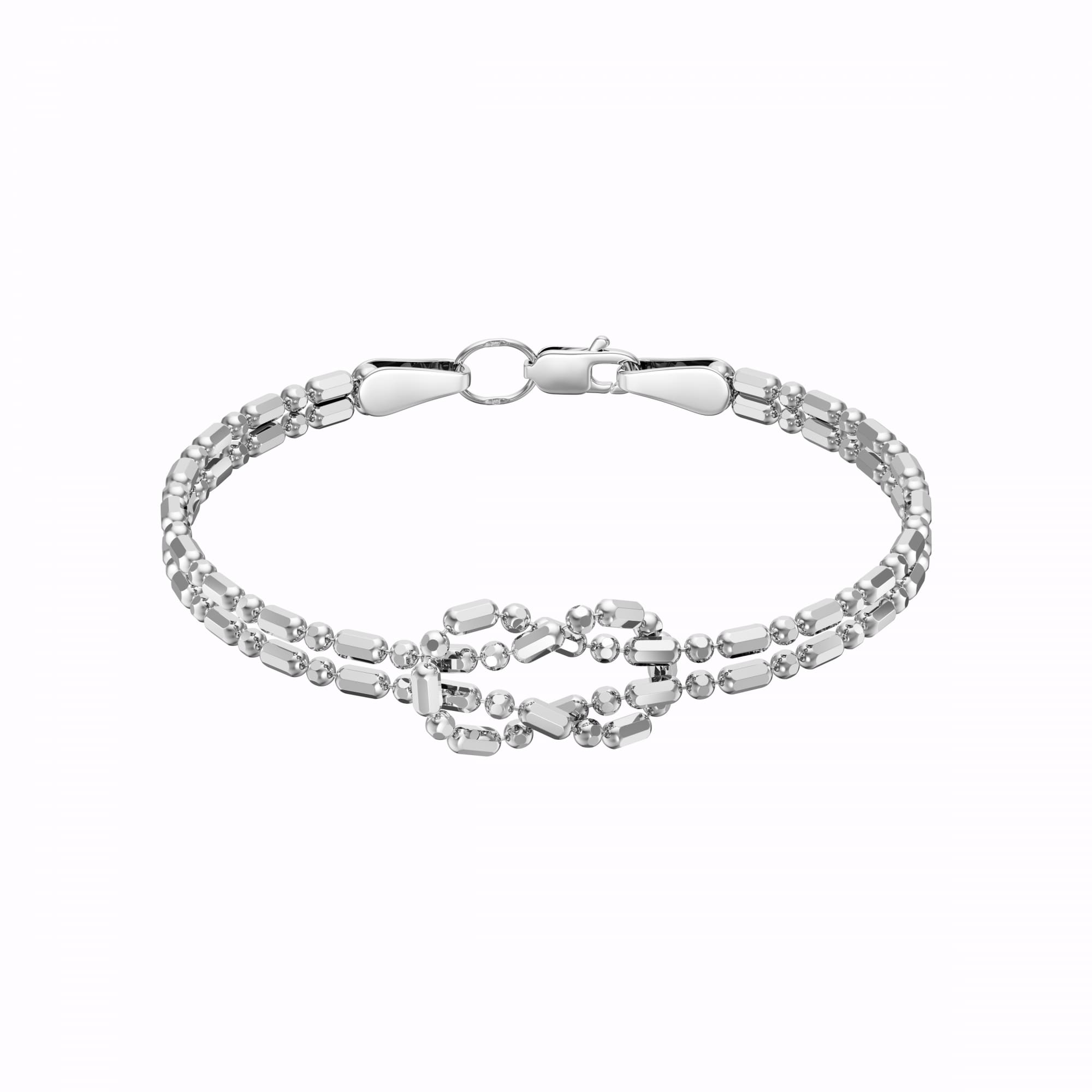 Браслет из родированого серебра 925 пробы НБ22-2018-3 д. 2  , плетение: шарик+бочка узлом 2 пряди