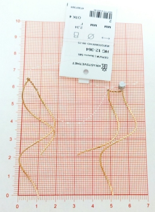 Серьги протяжки женские из красного золота 585 пробы НС12-364