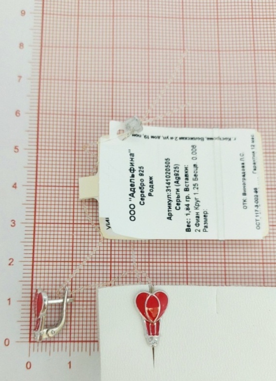 Серьги с английским замком детские из родированного серебра 925 пробы 3141020505