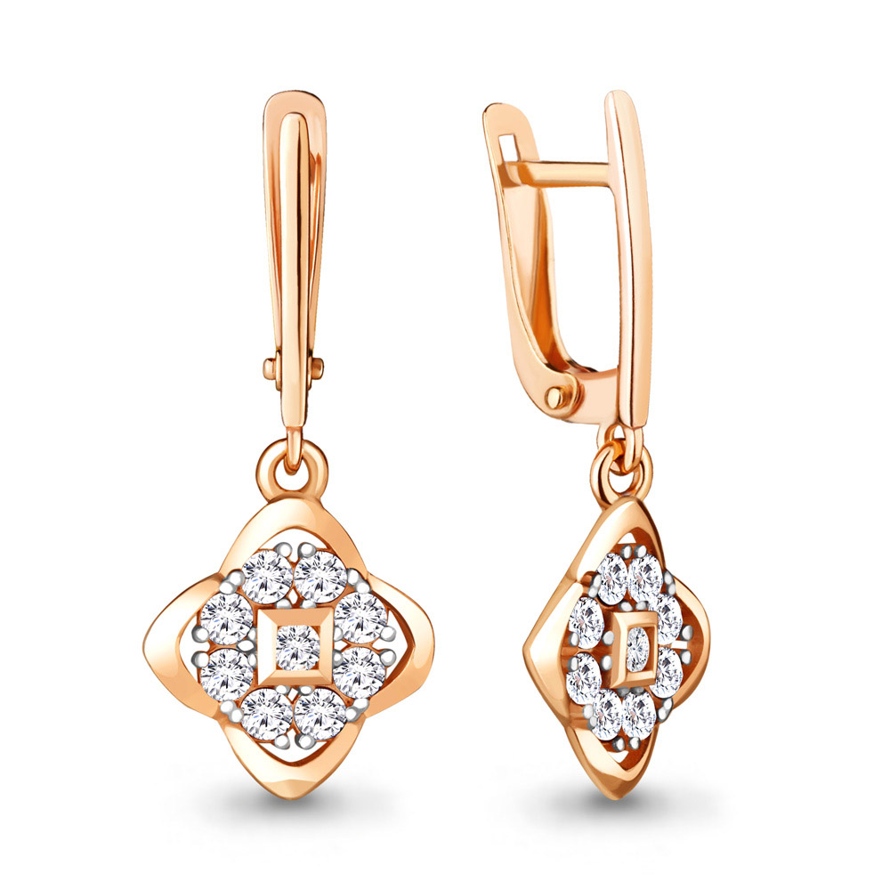 Серьги с английским замком женские из красного золота 585 пробы 48515А с фианитами