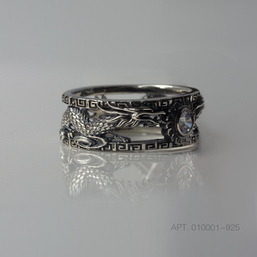 Кольцо из родированого серебра 925 пробы 010001-925 Дракон